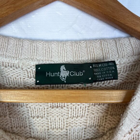 Hunt Club Preppy Cable Knit Striped Fisherman Sweater 100% Cotton Size MD VTG - Picture 5 of 7